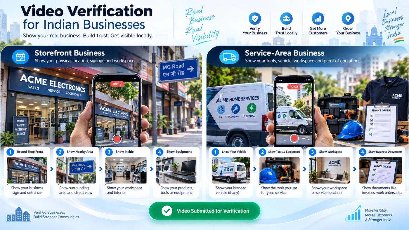 Video verification evidence checklist for Indian storefront and service-area businesses