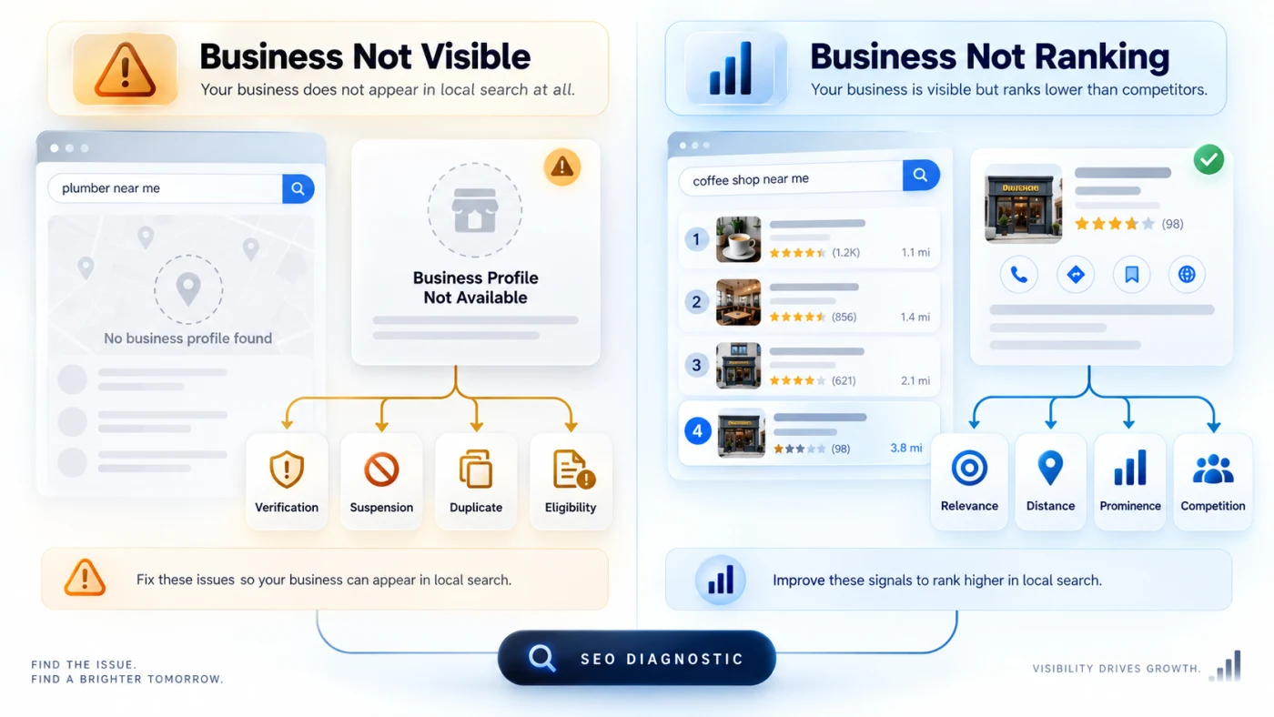 How to distinguish a missing Google Business Profile from a profile with low local rankings