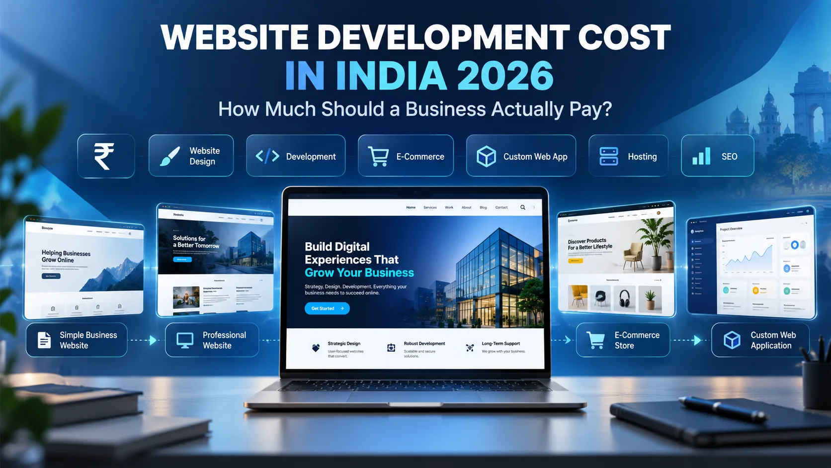 Website development cost in India 2026 for business websites ecommerce and custom web applications